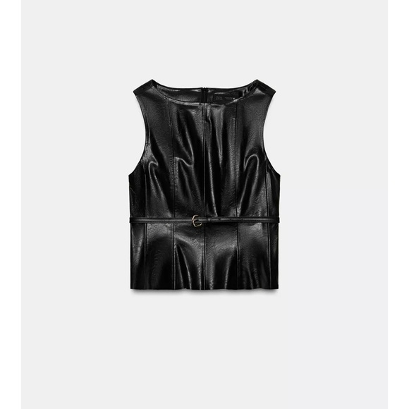 NWT ZARA FAUX LEATHER BELTED TOP - Picture 6 of 13